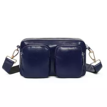 Женская наплечная сумка большой вместимости из мягкой кожи, сумка через плечо, многофункциональная нагрудная сумка темно-синий