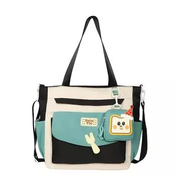 Женская наплечная сумка Кампус Большая вместимость Сумка-тоут Цветной блок Студенческая сумка через плечо чёрный