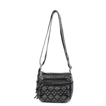 Женская наплечная сумка Легкая многокарманная монетница Ромбовидная сумка через плечо чёрный