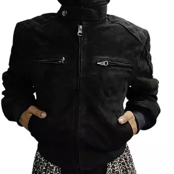 Женская натуральная кожа ягненка, новая черная замша, байкерская куртка, куртка Cafe Racer, с молнией и карманом, | Одежда для вечеринок, куртка для повседневной носки, подарок для нее