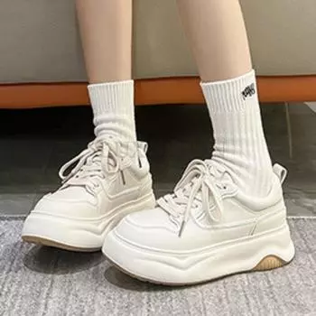 Женская натуральная кожа толстые подошвы подошвы повышенной растворимости маленькие белые туфли повседневные универсальные дышащие спортивные туфли для сноуборда 35 белый