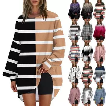 Женская негабаритная круглая толстовка с модным принтом, пуловер, туника с длинными рукавами, топы XL