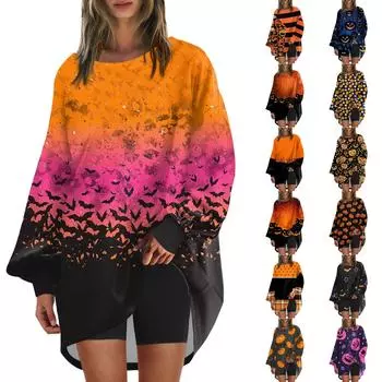Женская негабаритная круглая толстовка с модным принтом, пуловер, туника с длинными рукавами, топы XXL