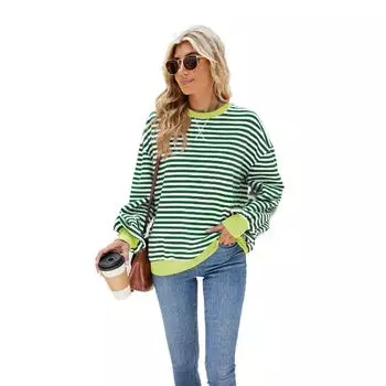 Женская негабаритная полосатая толстовка с длинными рукавами и круглым вырезом, повседневный свободный пуловер, рубашка Y2K M красный