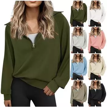 Женская негабаритная толстовка на молнии с половиной молнии, толстовка с длинным рукавом и четвертью молнией, толстовка с капюшоном на осень и зиму L