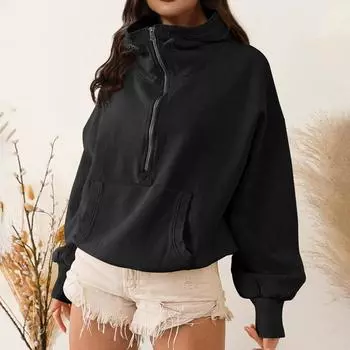 Женская негабаритная толстовка с длинным рукавом, повседневная свободная рубашка на пуговицах с V-образным вырезом, туника, топы, рубашки L чёрный