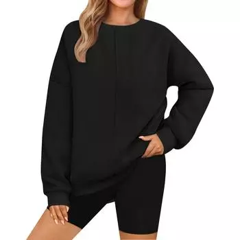 Женская негабаритная толстовка с длинным рукавом, повседневная свободная рубашка на пуговицах с V-образным вырезом, туника, топы, рубашки L чёрный