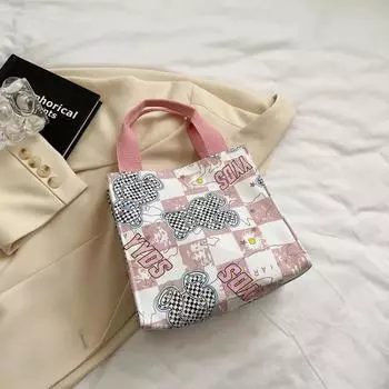 Женская нейлоновая дизайнерская сумка для студентов, ланч-бокс, мультяшный медведь, женская сумка с открытым верхом, с ручкой сверху