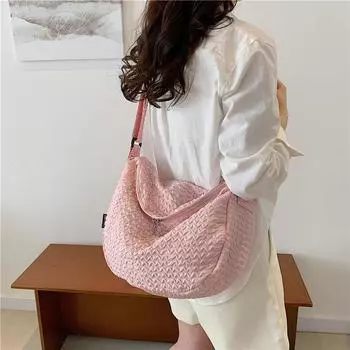 Женская нейлоновая сумка через плечо, однотонная сумка-хобо, большая вместимость, сумка через плечо синий