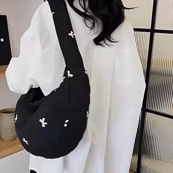 Женская нейлоновая сумка-мешок с завязкой-бабочкой в форме полумесяца, большая вместимость, стеганая сумка для пельменей, мягкая сумка на плечо, простая объемная сумка-сэтчел 45x7x24cm бежевый