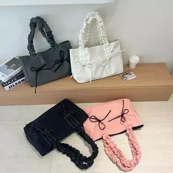 Женская нейлоновая сумка-тоут, простая сумка для покупок, большая вместимость с бантом, модная сумка-мессенджер, плиссированная сумка через плечо, повседневная сумка-слинг серый