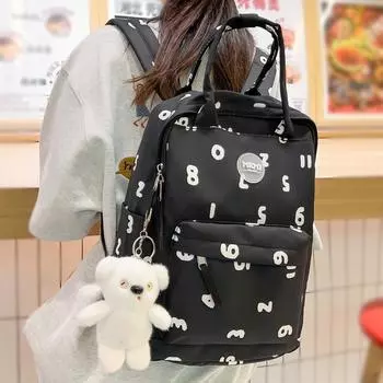 Женская нейлоновая водонепроницаемая сумка с буквенным принтом для ноутбука, книжная сумка, милая дорожная школьная сумка для девочек, модный женский рюкзак для колледжа для отдыха No bear doll чёрный
