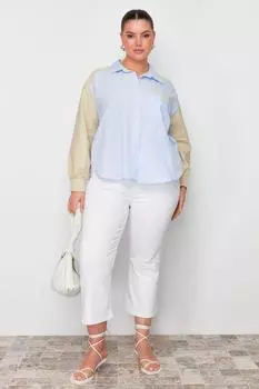 Женская непринужденная тканая рубашка больших размеров в синюю полоску