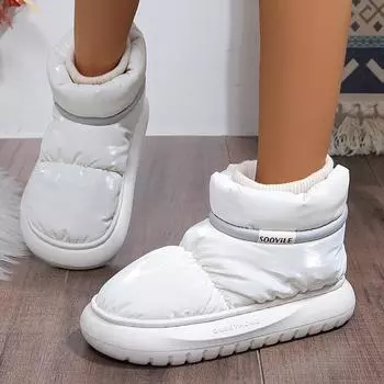 Женская непромокаемая обувь на хлопковой подкладке, теплые плюшевые зимние ботинки на толстой подошве, женские нескользящие зимние ботильоны на платформе, 2024 г.