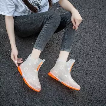 Женская непромокаемая обувь, нескользящая резиновая обувь для девочек, прозрачные короткие сапоги 35 оранжевый