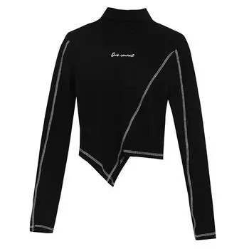 Женская нерегулярная футболка с длинным рукавом Топ Базовое пальто Высокий воротник XL