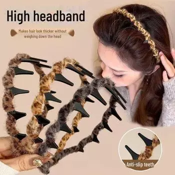 Женская нескользящая повязка на голову с леопардовым принтом и зубцами — идеально подходит для осенней и зимней укладки волос и умывания лица