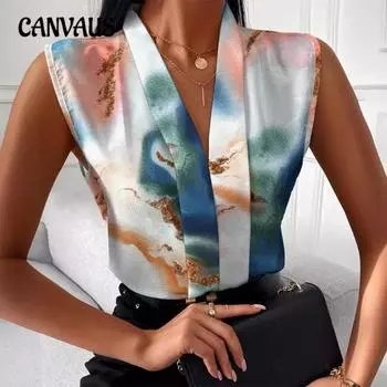 Женская независимая станция мода повседневный принт топ рубашка с V-образным вырезом S