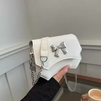 Женская нежная фактура бант цепочка одно плечо сумка женская весенняя маленькая квадратная сумка иностранный стиль женщины серебряный
