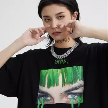 Женская нишевая летняя тонкая футболка с короткими рукавами и принтом «Зеленые глаза», модная свободная футболка 2XL чёрный