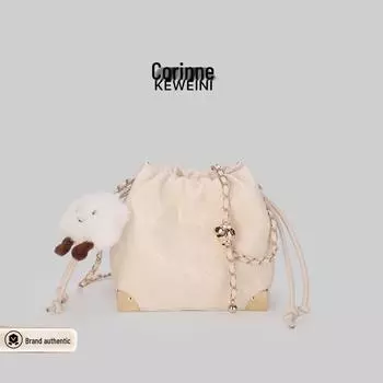 Женская нишевая сумка-ведро 2024 весна/лето – Модная, универсальная, маленькая сумка кроссбоди и на плечо с затягивающимся шнурком. белый