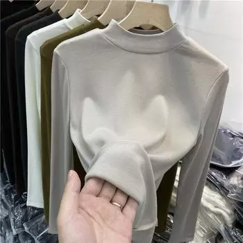 Женская нижняя рубашка 2XL, женская хлопковая футболка с длинными рукавами, осенне-зимняя новая полуводолазка, универсальный внутренний топ S