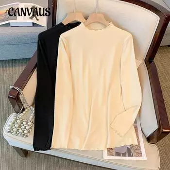 Женская нижняя рубашка больших размеров, блузка с высоким воротником, тонкие топы с длинными рукавами и внутренней частью 2XL чёрный