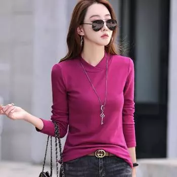 Женская нижняя рубашка с длинными рукавами, полуводолазка, большой размер, универсальный внутренний слой для осени и зимы, теплые топы S темно-серого