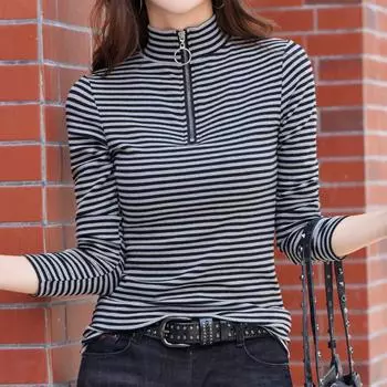 Женская нижняя рубашка с длинными рукавами, полуводолазка, большой размер, универсальный внутренний слой для осени и зимы, теплые топы 3XL чёрный