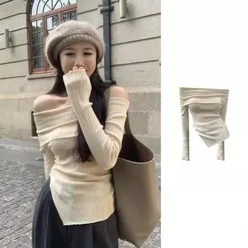 Женская нижняя рубашка вязки гьяру, с открытыми плечами, ключица, французский слэ, Pure Desire, сексуальная внутренняя одежда, верхняя одежда S чёрный