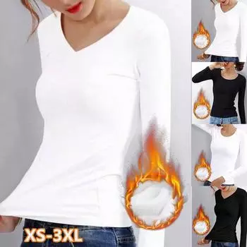 Женская нижняя рубашка Зимняя и весенняя бархатная футболка с постоянной температурой плюс бархатная футболка с длинными рукавами из термоволокна с подогревом. 3XL белый