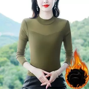 Женская нижняя рубашка, зимняя новая футболка с длинными рукавами, сексуальная внутренняя полуводолазка черного цвета с сетчатым верхом M