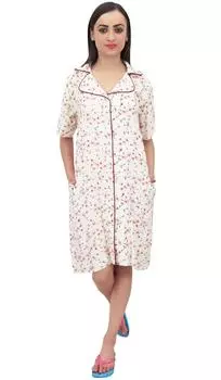Женская ночная рубашка Bimba Off White с цветочным принтом из вискозы Ночная рубашка с карманами - 10 покинуть белый