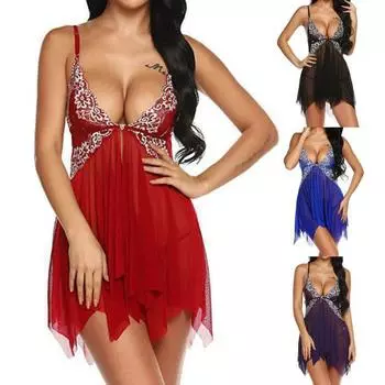 Женская ночная рубашка больших размеров, ночная рубашка с открытой спиной и рукавами, модная сексуальная сетка для леди, спальни 5XL синий