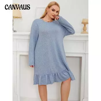 Женская ночная рубашка больших размеров, осенне-зимняя ночная рубашка с длинными рукавами, домашние платья, ночная рубашка 1XL синий