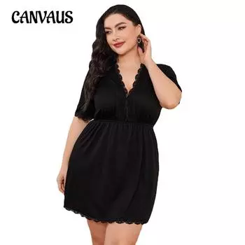 Женская ночная рубашка больших размеров с короткими рукавами, весна-лето и осень, глубокий v-образный вырез, сексуальная короткая домашняя одежда L чёрный