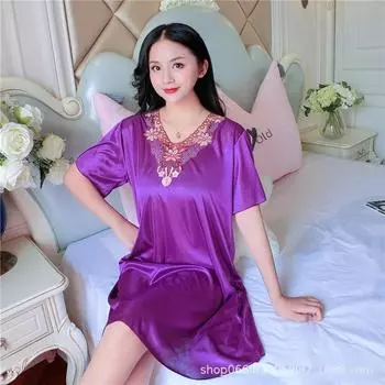 Женская ночная рубашка больших размеров с короткими рукавами из кружева Ice Silk Medium Pink