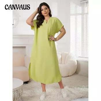 Женская ночная рубашка больших размеров, весенне-летняя ночная рубашка средней длины с короткими рукавами 1XL зелёный