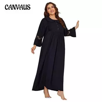 Женская ночная рубашка больших размеров, весенне-осенняя длинная кружевная домашняя одежда с длинными рукавами, ночная рубашка, платье 1XL чёрный