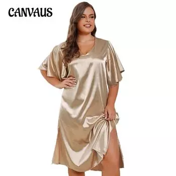 Женская ночная рубашка больших размеров, весна, лето, осень, однотонная свободная домашняя одежда 1XL золотистый