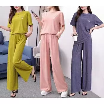 Женская ночная рубашка Chiba, плиссированный комплект с вышивкой, летние брюки, комплект из двух предметов, модный комплект для дома и отдыха, женская одежда для сна, домашняя одежда Onesize(40-70kg) белый