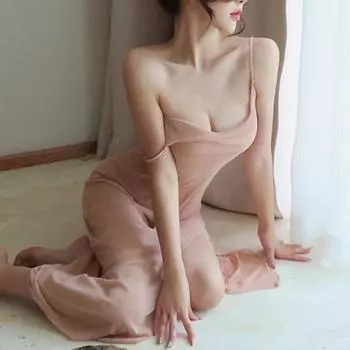 Женская ночная рубашка из 2 шт./компл., комплект стрингов с разрезом по бокам, сплошной цвет, с глубоким вырезом на спине, тонкий прозрачный ремень-спагетти чёрный