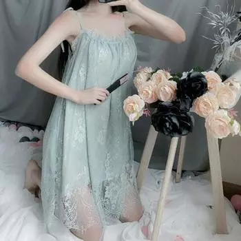 Женская ночная рубашка, комплект из 2 шт./компл., трусики на шнуровке, двухслойная гофрированная с цветочной вышивкой, без рукавов, с открытой спиной, плиссированные белый