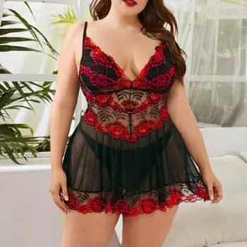 Женская ночная рубашка, комплект из 2 шт./компл., трусики с глубоким вырезом и V-образным вырезом, прозрачная сетка с цветочной вышивкой, плиссированная одежда для сна без рукавов с открытой спиной для молодоженов XL