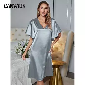 Женская ночная рубашка, летняя усовершенствованная тонкая секция ледяного шелка, домашняя одежда, сексуальные ночные рубашки S светло-коричневого