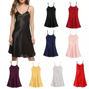 Женская ночная рубашка, мини-женские ночные рубашки, атласные сорочки, одежда для сна XL вино красного