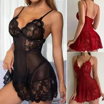 Женская ночная рубашка, модная сетчатая ночная рубашка без рукавов с бантом на бретельках для медового месяца M вино красного