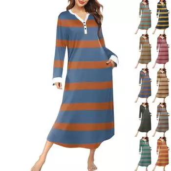 Женская ночная рубашка, модный принт, длинный домашний халат, пижама с V-образным вырезом и карманами, платье L верблюд