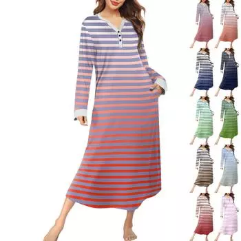 Женская ночная рубашка, модный принт, длинный домашний халат, пижама с V-образным вырезом и карманами, платье L бежевый