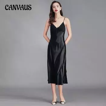 Женская ночная рубашка на бретельках через шею, летняя, шелковая, сексуальная, длинная, домашняя одежда, ночные рубашки M чёрный